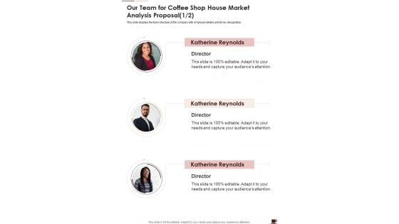 Our Team For Coffee Shop House Market Analysis Proposal One Pager Sample Example Document Our Team For Coffee Shop House Market Analysis Proposal One Pager Sample Example Document
