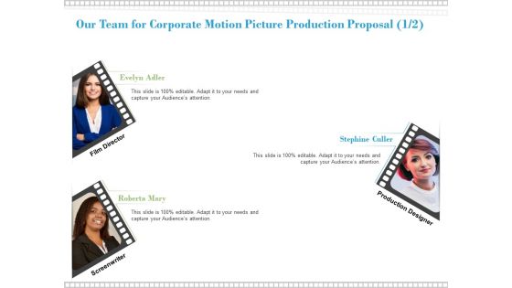 Our Team For Corporate Motion Picture Production Proposal Marketing Ppt PowerPoint Presentation Summary Graphics Design