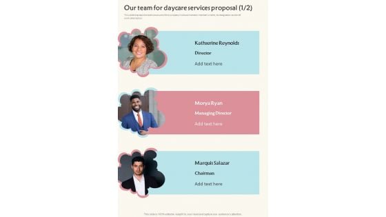 Our Team For Daycare Services Proposal One Pager Sample Example Document