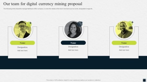 Our Team For Digital Currency Mining Proposal Ppt Portfolio Background PDF Our Team For Digital Currency Mining Proposal Ppt Portfolio Background PDF