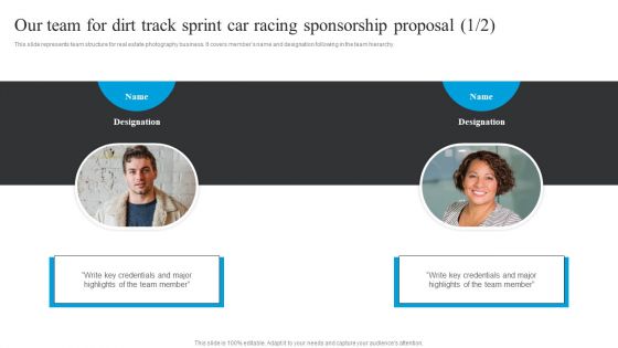 Our Team For Dirt Track Sprint Car Racing Sponsorship Proposal Summary PDF