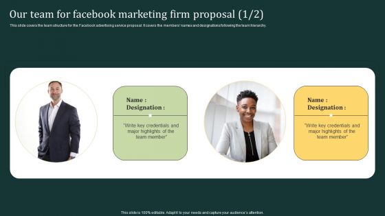 Our Team For Facebook Marketing Firm Proposal Ppt Ideas Designs PDF