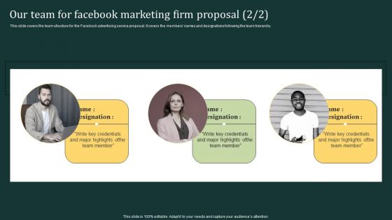 Our Team For Facebook Marketing Firm Proposal Ppt Ideas Designs PDF