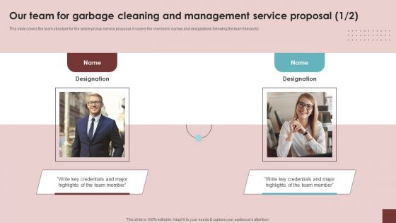 Our Team For Garbage Cleaning And Management Service Proposal Themes PDF