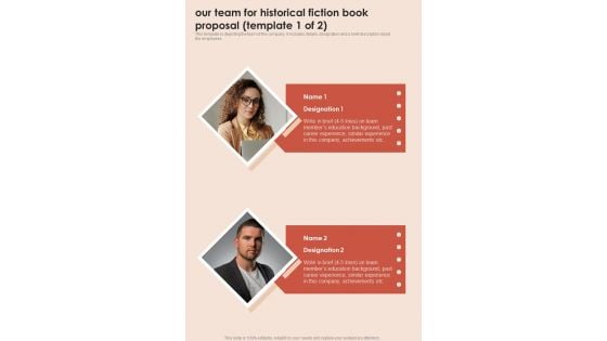 Our Team For Historical Fiction Book Proposal One Pager Sample Example Document