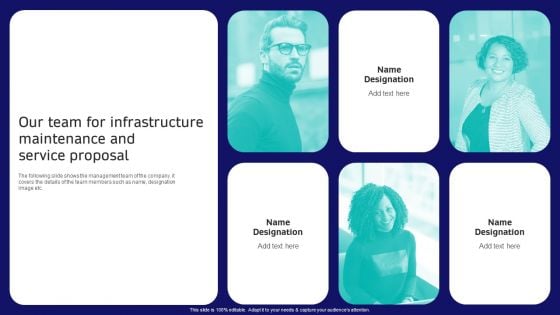 Our Team For Infrastructure Maintenance And Service Proposal Mockup PDF