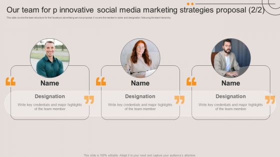 Our Team For Innovative Social Media Marketing Strategies Proposal Designs PDF