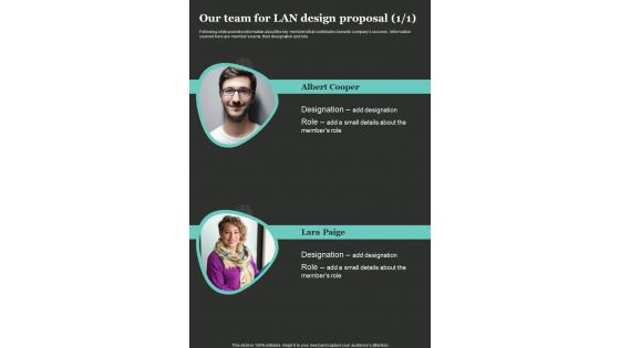 Our Team For LAN Design Proposal One Pager Sample Example Document