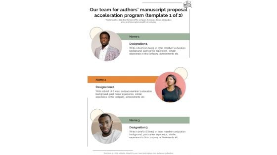 Our Team For Manuscript Proposal Acceleration Program One Pager Sample Example Document