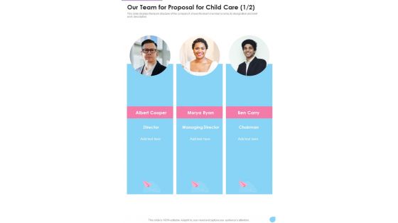 Our Team For Proposal For Child Care One Pager Sample Example Document