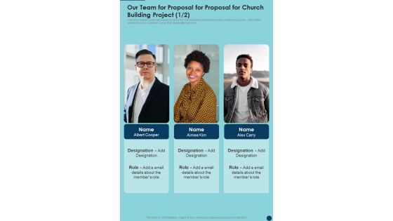 Our Team For Proposal For Proposal For Church Building Project One Pager Sample Example Document Our Team For Proposal For Proposal For Church Building Project One Pager Sample Example Document