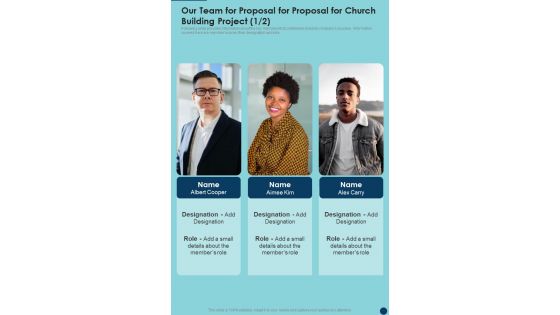 Our Team For Proposal For Proposal For Church Building Project One Pager Sample Example Document