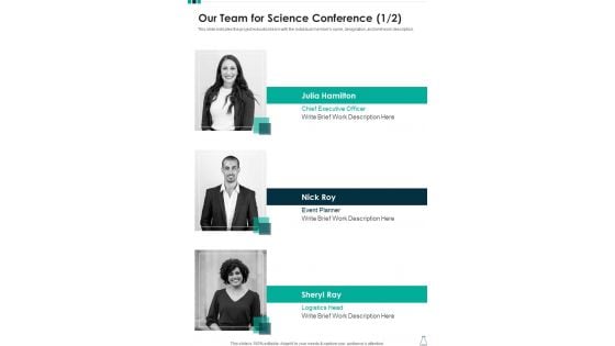 Our Team For Science Conference One Pager Sample Example Document