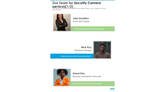 Our Team For Security Camera Sarvices One Pager Sample Example Document Our Team For Security Camera Sarvices One Pager Sample Example Document