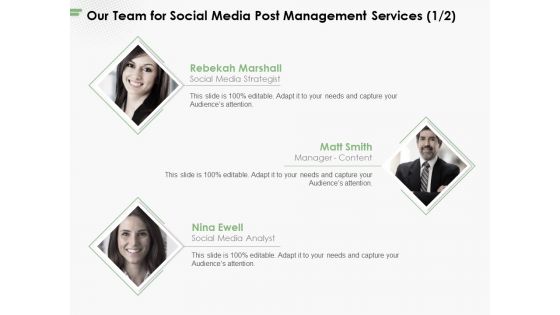 Our Team For Social Media Post Management Services Team Ppt PowerPoint Presentation Layouts Icon PDF