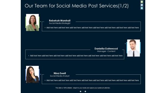 Our Team For Social Media Post Services Communication Ppt PowerPoint Presentation Diagram Graph Charts