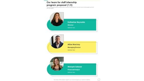 Our Team For Staff Internship Program Proposal One Pager Sample Example Document Our Team For Staff Internship Program Proposal One Pager Sample Example Document