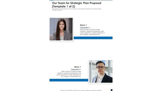 Our Team For Strategic Plan Proposal One Pager Sample Example Document