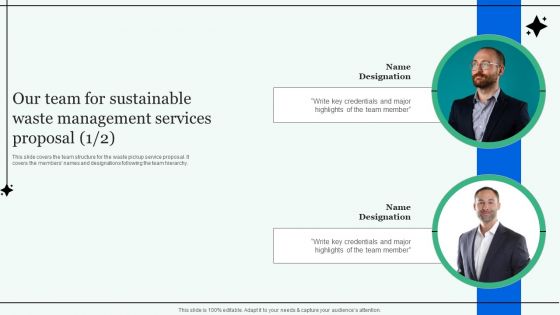 Our Team For Sustainable Waste Management Services Proposal Themes PDF