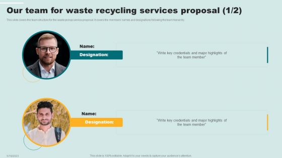 Our Team For Waste Recycling Services Proposal Ppt Themes PDF