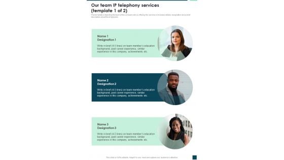Our Team IP Telephony Services One Pager Sample Example Document Our Team IP Telephony Services One Pager Sample Example Document