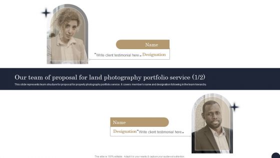 Our Team Of Proposal For Land Photography Portfolio Service Ideas PDF