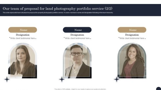Our Team Of Proposal For Land Photography Portfolio Service Ideas PDF