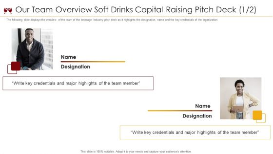 Our Team Overview Soft Drinks Capital Raising Pitch Deck Ppt Icon Graphics PDF