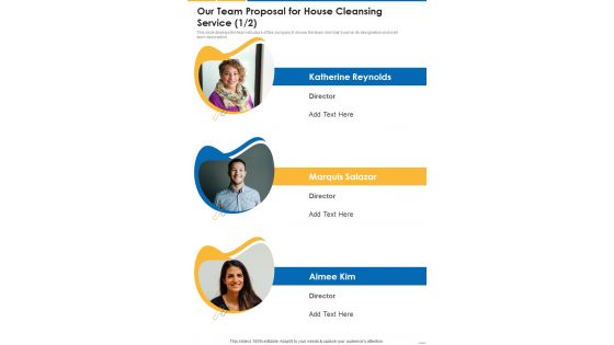 Our Team Proposal For House Cleansing Service One Pager Sample Example Document Our Team Proposal For House Cleansing Service One Pager Sample Example Document