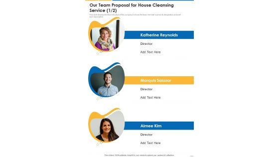 Our Team Proposal For House Cleansing Service One Pager Sample Example Document