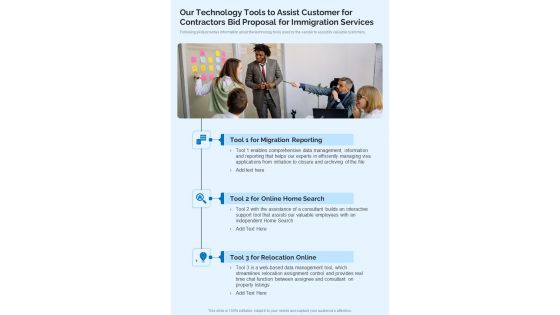 Our Technology Tools Contractors Bid Proposal For Immigration Services One Pager Sample Example Document