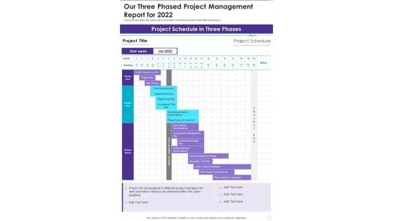 Our Three Phased Project Management Report For 2022 One Pager Documents