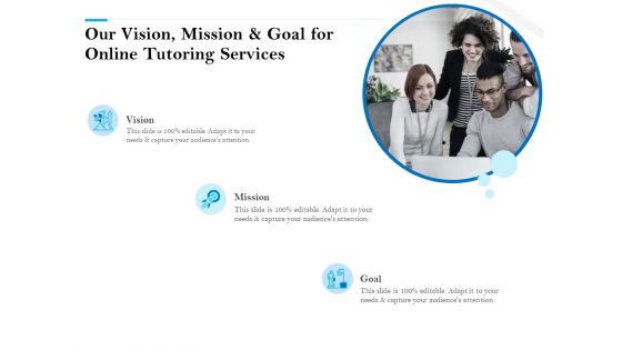 Our Vision Mission And Goal For Online Tutoring Services Ppt PowerPoint Presentation Portfolio Designs Download PDF