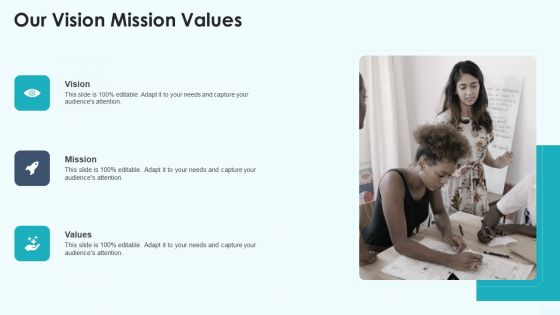 Our Vision Mission Values Sequence B Funding Ppt File Styles PDF