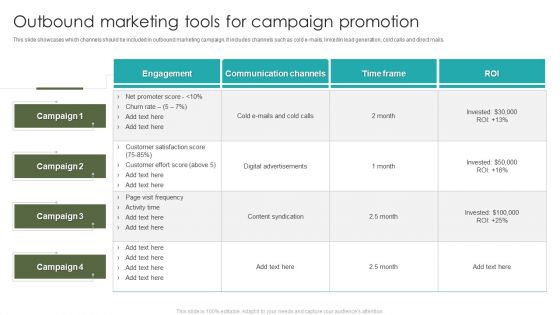 Outbound Marketing Tools For Campaign Promotion Ppt Model Picture PDF