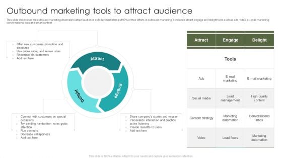 Outbound Marketing Tools To Attract Audience Ppt Model Design Inspiration PDF