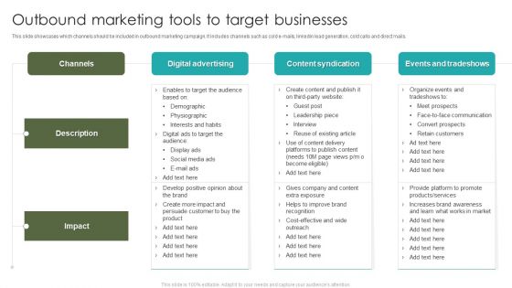 Outbound Marketing Tools To Target Businesses Ppt Show PDF