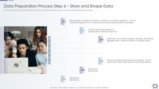 Outline Of Data Preprocessing Strategies And Importance Data Preparation Process Step 6 Store And Shape Data Summary PDF