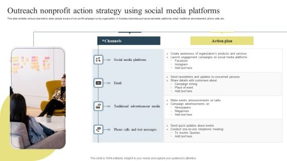Outreach Nonprofit Action Strategy Using Social Media Platforms Diagrams PDF