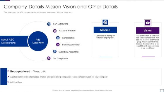 Outsourcing Financial Accounting Solutions For Company Company Details Mission Themes PDF