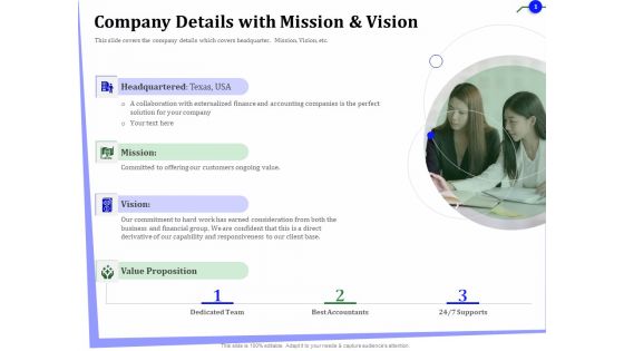 Outsourcing Of Finance And Accounting Processes Company Details With Mission And Vision Brochure PDF