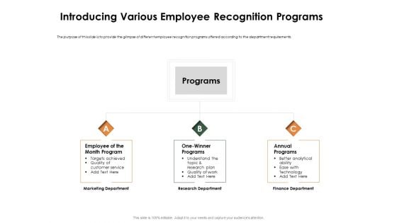 Outstanding Employee Introducing Various Employee Recognition Programs Background PDF