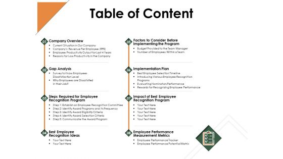 Outstanding Employee Table Of Content Ppt Outline Graphics Pictures PDF