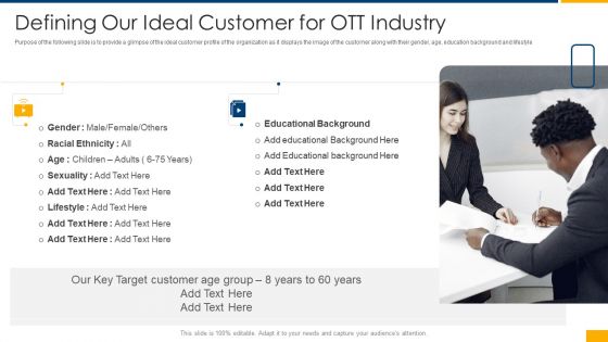 Over The Top Business Investor Financing Defining Our Ideal Customer For OTT Industry Microsoft PDF