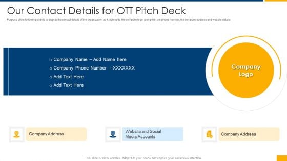 Over The Top Business Investor Financing Our Contact Details For OTT Pitch Deck Pictures PDF