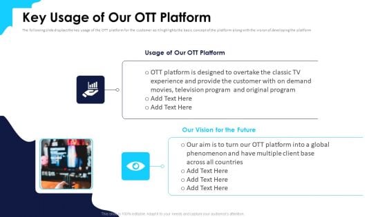 Over Top Media Service Industry Capital Funding Key Usage Of Our Ott Platform Background PDF