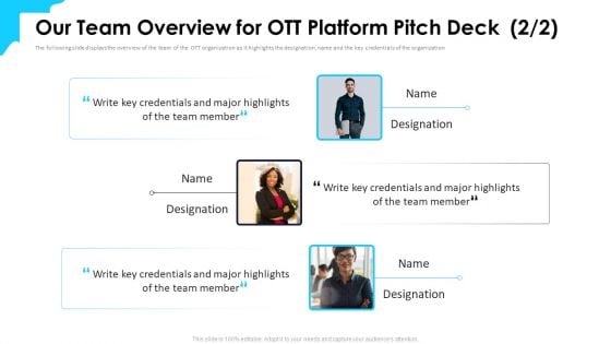 Over Top Media Service Industry Capital Funding Our Team Overview For Ott Platform Pitch Deck Inspiration PDF