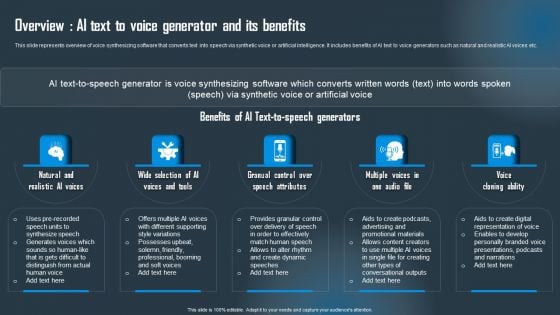 Overview AI Text To Voice Generator And Its Benefits Portrait PDF Overview AI Text To Voice Generator And Its Benefits Portrait PDF