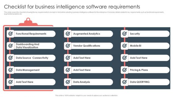 Overview Of BI For Enhanced Decision Making Checklist For Business Intelligence Software Requirements Designs PDF