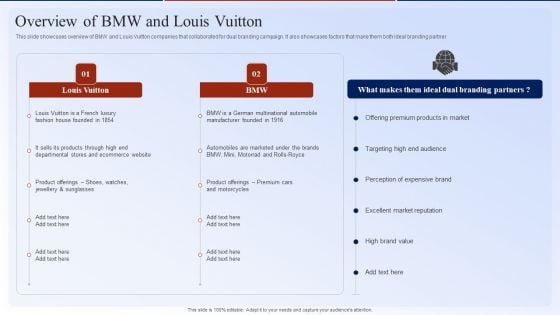 Overview Of Bmw And Louis Vuitton Dual Branding Marketing Campaign Mockup PDF